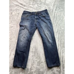 Travis Mathew Mens Sz 36x30 Blue Jeans Straight Whiskered Faded Mid Rise Guys